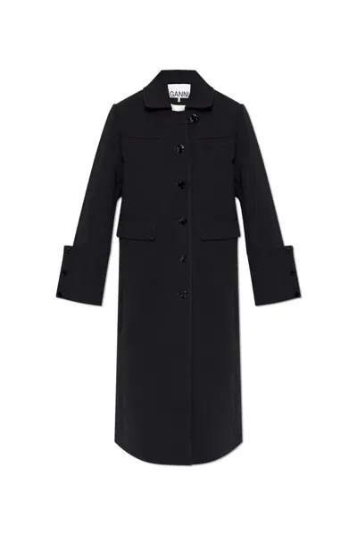 Ganni Coat With Collar In Black