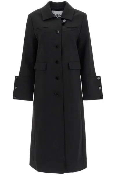 Ganni Long Single-breasted Coat In Black