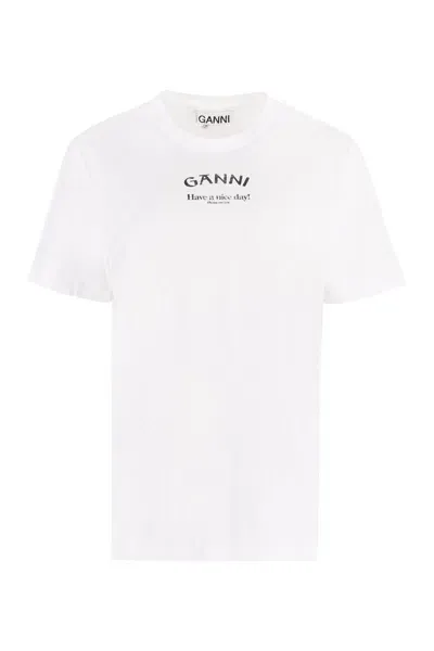 Ganni Cotton Crew-neck T-shirt In White