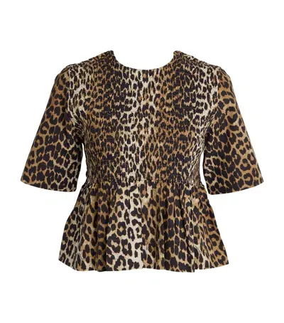 Ganni Cotton Leopard Print Blouse In Animal Print