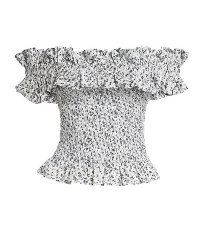 Ganni Cotton Off-the-shoulder Blouse In Grey