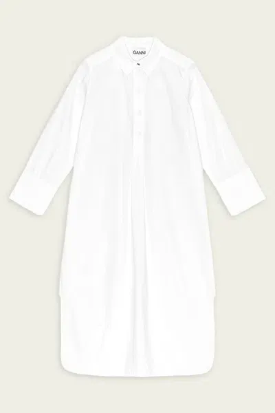 Ganni Cotton Poplin Oversized Shirt Dress In Bright White