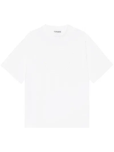 Ganni Cotton Round-neck T-shirt In Weiss