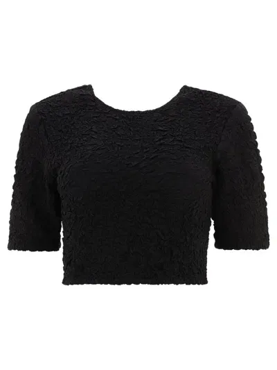 Ganni Shortsleeved Cotton Crop Top In Black