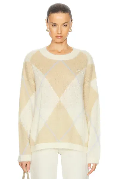 Ganni Logo-embroidered Argyle-knit Jumper In Brown