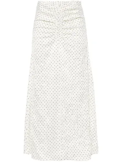 Ganni Crinkled A-line Midi Skirt In White