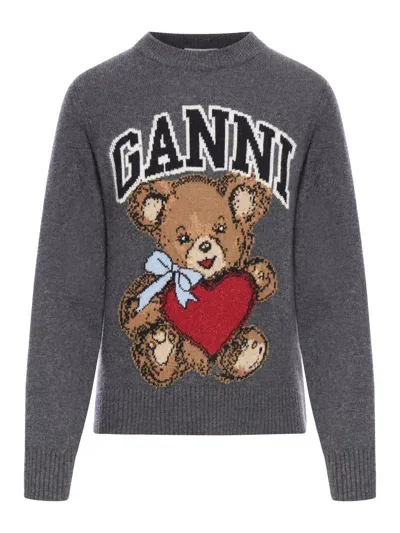 Ganni Dark Grey Graphic Bear Jumper