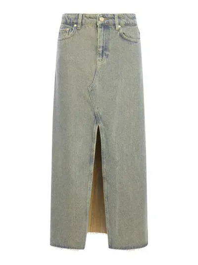 Ganni Overdyed Heavy Denim Maxi Skirt In Brown