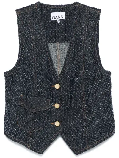 Ganni Denim Waistcoat In Blue