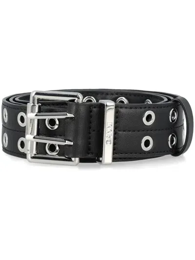 Ganni Double Eyelet Belt In Black