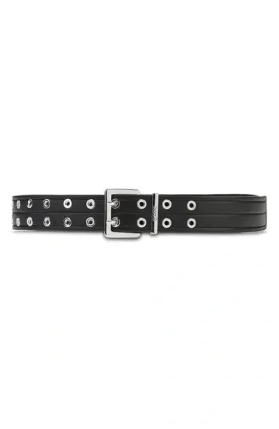 Ganni Double Eyelet Belt In Black