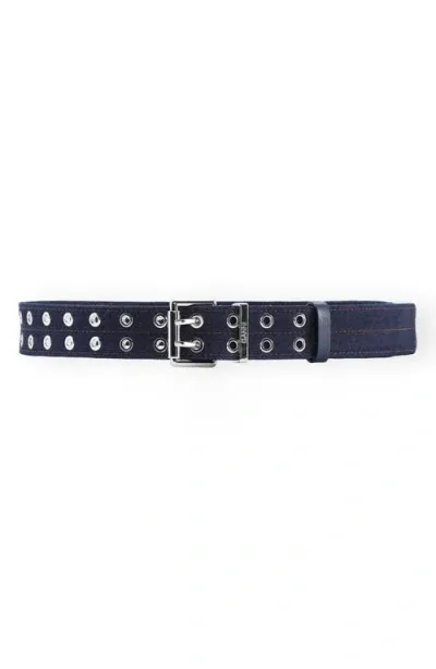 Ganni Double Eyelet Belt In Dark Navy