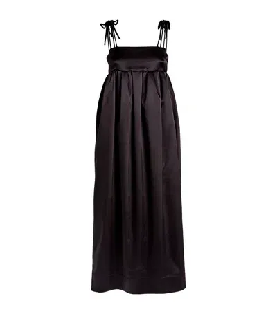 Ganni Double Strap Satin Maxi Dress In Black