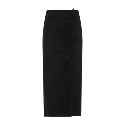 Ganni Drapey Melange Midi Skirt In Black