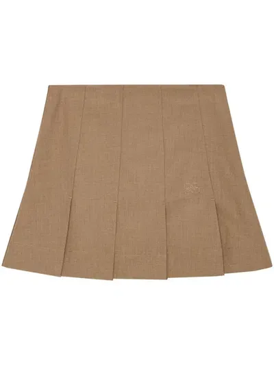 Ganni Pleated Melange Mini Skirt In Tiger's Eye