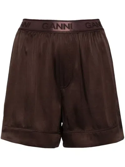 Ganni Elasticated Shorts In Brown