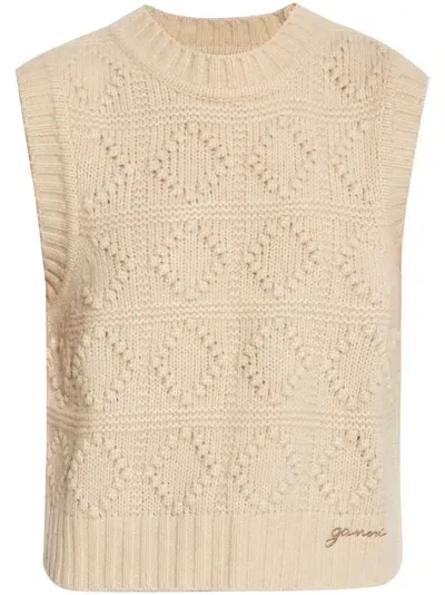 Ganni Wool Bubble Sweater Vest In Beige