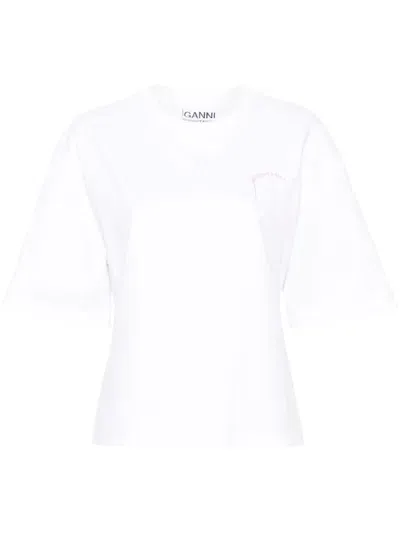 Ganni Embroidered-logo T-shirt In White