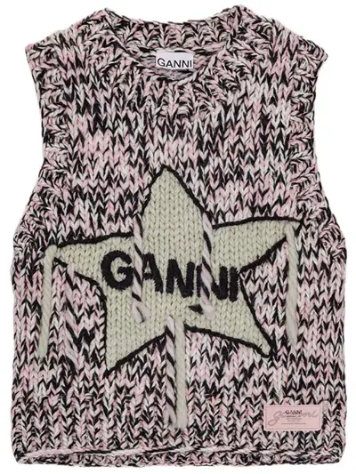 Ganni Embroidered Sleeveless Vest In Pink