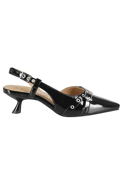 Ganni 55mm Buckle-detail Glossy Pumps In Black