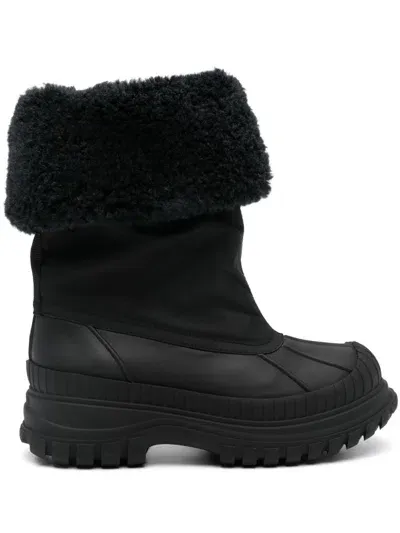 Ganni Faux-shearling-trim Boots In Black