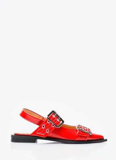 Ganni Feminine Buckle Ballerina Flats In Red