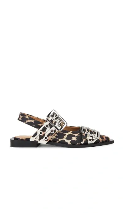 Ganni Feminine Buckle Ballerina In Leopard (brown)