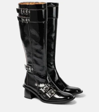 Ganni Feminine Faux Leather Knee-high Boots In Black