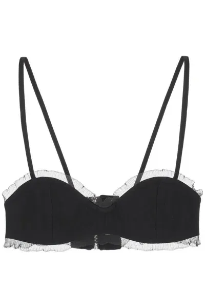 Ganni Fishnet Knit-edged Bra In Nero