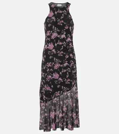 Ganni Floral Midi Dress In Phantom