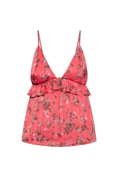 Ganni Floral Motif Top In Pink