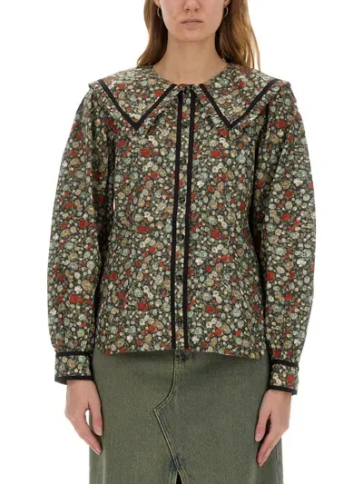 Ganni Floral Print Shirt In Multicolour