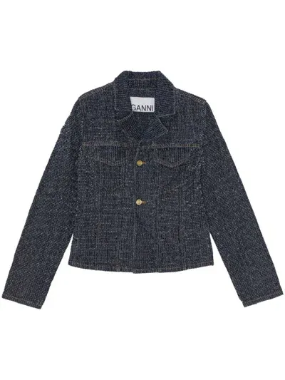 Ganni Fluffy Denim Fitted Blazer In Blue