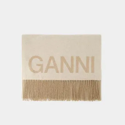 Ganni Fringed Scarf In Beige