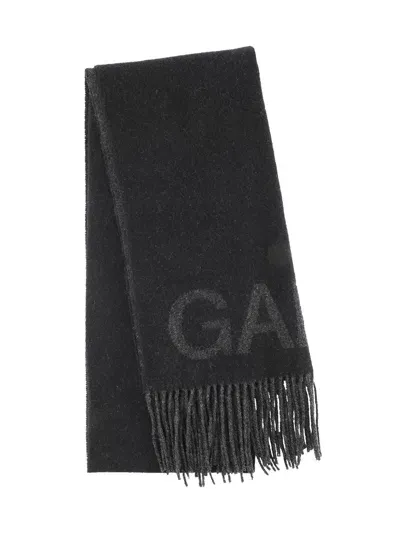 Ganni Fringed Scarf Woman Black In Wool