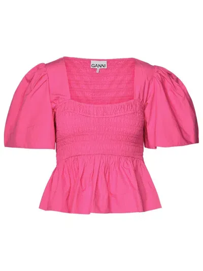 Ganni Fuchsia Cotton Top In Pink