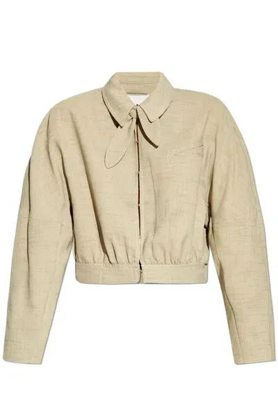 Ganni Jacket With Hook Fastening In Beige