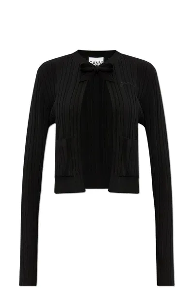 Ganni Tie Up Cardigan In Black