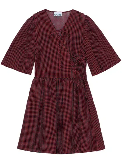 Ganni Gingham-print Mini Wrap Dress In Red