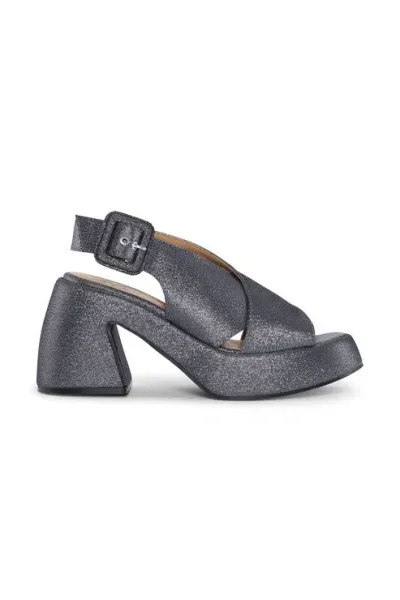 Ganni Silver Platform Sandals In Grey