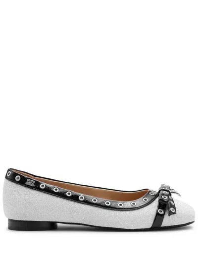 Ganni Glitter Eyelet Detailing Ballerina Shoes In Silver