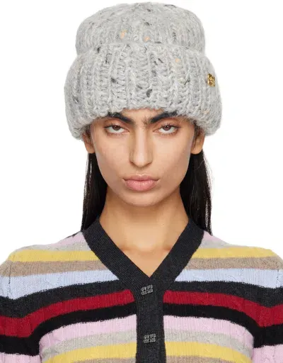 Ganni Gray Chunky Handknit Beanie In 921 Paloma Melange