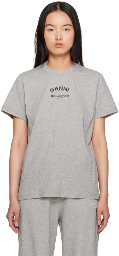 Ganni Gray Printed T-shirt In Grau