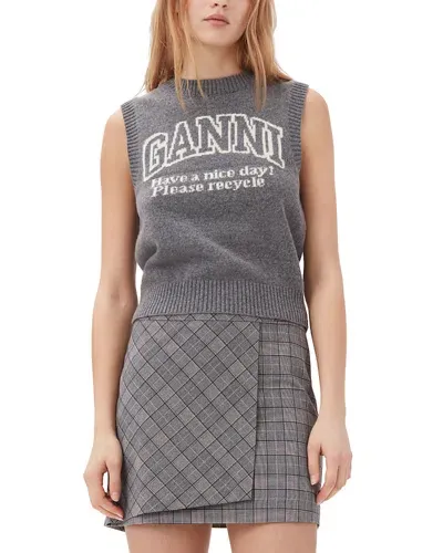 Ganni Grey Graphic Vest In Frost Gray