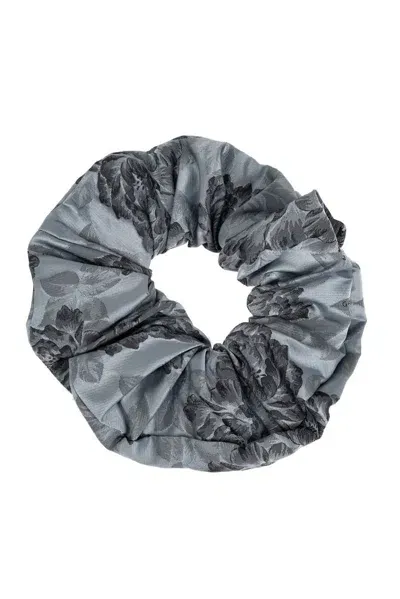 Ganni Hair Scrunchie With Floral Pattern In Grey