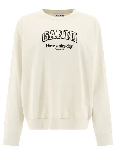 Ganni "have A Nice Day" Sweatshirt In Beige