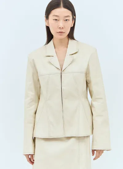 Ganni Herringbone Canvas Blazer In Cream