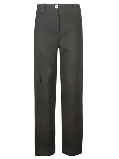 Ganni Herringbone Canvas Mid Waist Pants In Grey