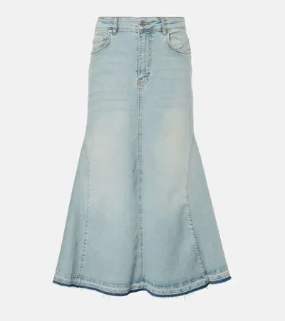 Ganni High-rise Denim Midi Skirt In Tint Wash