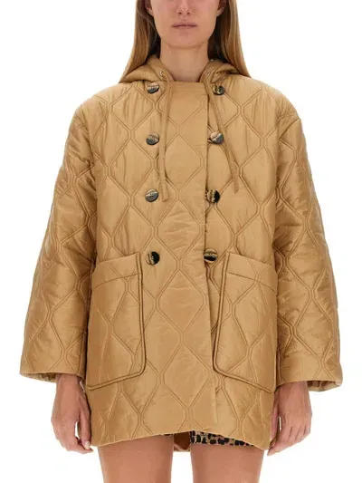 Ganni Hooded Jacket In Beige